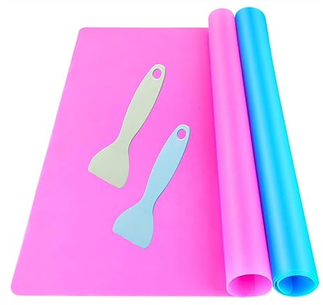 AWAVM 2-pack silikon bakmatta för harts epoxi stor, silikonark för hantverk lera smycken multifunktionell skyddsmatta, silikon hantverksmatta, silikonmålningsmatta för barn 40 cm x 30 cm storlek