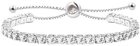 Uloveido Adjustable Silver Color Slider Bolo Clasp Tennis Bracelets for Women with Created Diamond Cubic Zirconia Y4043