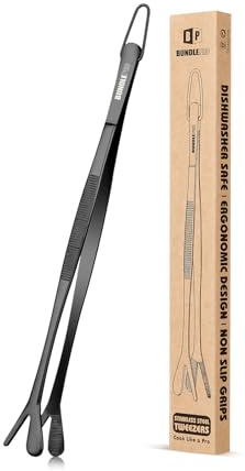 Doppelspitze Kochpinzette, doppelendige 2-in-1-Profi-Edelstahl-Küchenpinzette zum Kochen, Reparieren, Meeresfrüchte, Grillen, Dekorieren, Tierfüttern (25.5 CM, SCHWARZ)