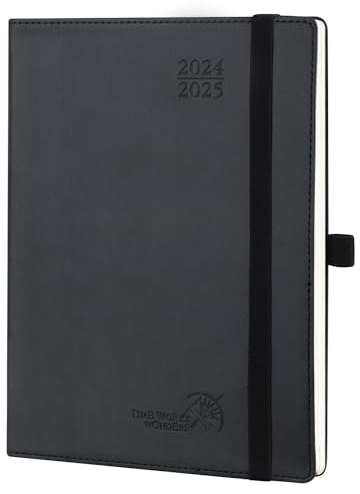 POPRUN Kalender 2025 Wochenplaner (Aug.2024-Dez.2025) Softcover mit PU-Leder, ca. A5 (22 x 16,5 cm), 17-Monate-Terminplaner 2025 1 Woche 2 Seite mit Zertifiziertem Papier - Schwarz