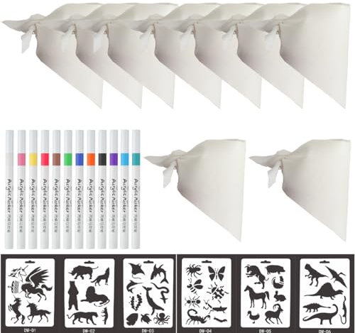 VIVIIHOO Baberos para baby shower, juego de pintar, pañuelo para el cuello de bebé de algodón blanco con lápices textiles y plantillas, pañuelo triangular de muselina para pintar y diseñar, 10