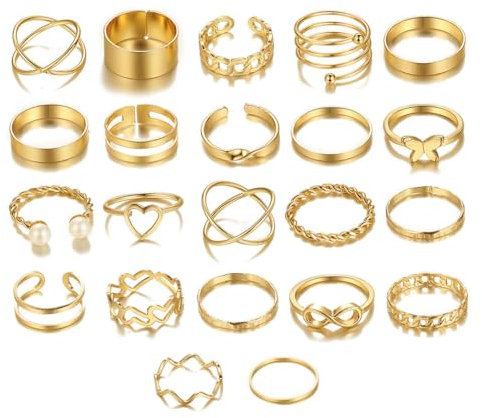 ZOPJUMA 22 pcs Bague Femme Acier Inoxydable Bague,Empilables Bague Phalange Ensemble,pour Les Femmes Knuckle Midi Rings