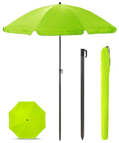 Menz Sonnenschirm Balkon + Sonnenschirmhülle - UV50+ Strandschirm 180 cm, Balkonschirm mit Knickfunktion, Gartenschirm, Sonnenschirm Strand - Fb. Grün