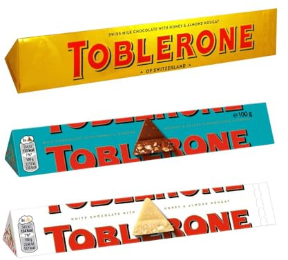 Toblerone 3er MIX - 3x 100g - Milk Chocolate, White Chocolate & Crunchy Almond