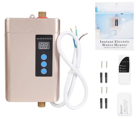 Genomströmningsvärmare kök 5 000 W underkran varmvattenberedare med digital display, 5 l elektrisk vattenvärmare med fjärrkontroll, väggmontering genomströmningsvärmare