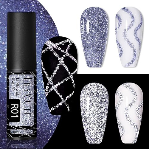 Esmalte de uñas de gel UV azul – Gel brillante para uñas con pincel de punta fina, delineador de gel francés para el diseño de uñas de salón de bricolaje, esmalte de gel de curado UV para manicura