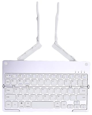 Cuifati Foldbar Bluetooth -tangentbord, Mini Tyst Trådlöst Resetangentbord med Telefonstativ, Bärbar Lätt Laddningsbar för Mobiltelefoner, Surfplattor, Bärbara Datorer (Silvervit)