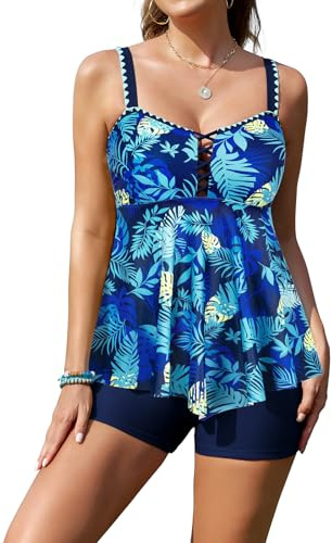 SHEKINI Maillot De Bain Deux Pièce Tankini Ensembles de Tankini pour Femme à imprimé Floral avec contrôle du Ventre