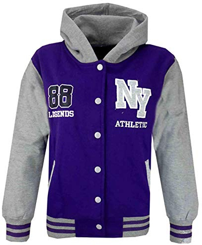 A2Z 4 Kids Unisex Ragazzi Ragazze Giacca con Cappuccio Baseball - NY Jacket Purple 11-12