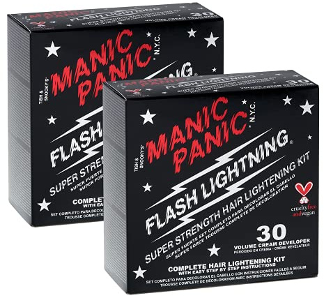 MANIC PANIC Flash Lightning Hair Bleach Kit - Bleach Powder + 30 Volume Developer - Hair Lightener for Dark Shades - Lifts Up to 5 Levels - Achieve Medium to Light Blonde - Vegan & Cruelty-Free (2 pk)