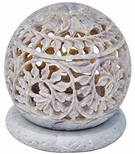 Zap Impex ® värmeljus sten skulptur värmeljus hållare med snidade blommor, figurer dekorativa ljus lykta unik handgjord huvuddekor stengods 8,9 cm