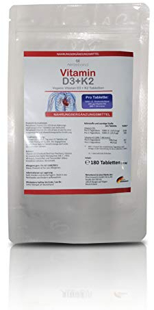 Vitamin D3 5000 I.E. (Cholecaliferol) + Vitamin K2 MK7 (95+% All-Trans Menaquinon 7 - MK7) 200mcg 1 Packung (180 Tabletten)