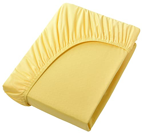 NatureMark Jersey Spannbettlaken, Spannbetttuch 100% Baumwolle in vielen Größen und Farben MARKENQUALITÄT ÖKOTEX Standard 100 | 180 x 200 cm - 200 x 200 cm - gelb