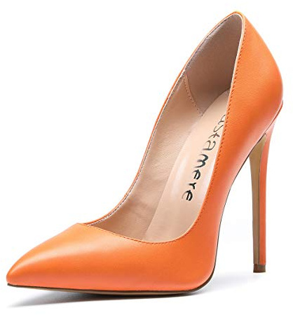 Castamere Escarpins Femme Talon Fête Mariage Sexy Talon Haut Aiguille Bout Pointu High Heels Chaussures Stilettos Talons 12CM PU Orange Escarpin EU 40