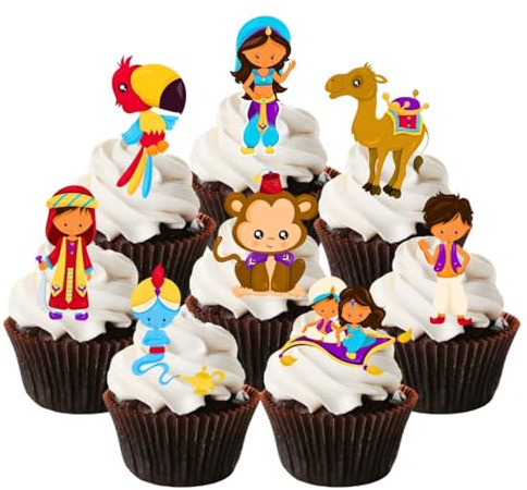 Aladdin Theme Cake Decorations, Princess Jasmine Edible Cupcake Toppers - 2 Inch/5cm Wafer Uncut (Pack of 24)