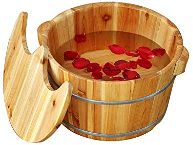 XFENG Wooden Foot Bath Barrel, Solid Wood Pedicure Tub with Lid, Fir Massage Spa, Smooth Bowl for Home Foot Care