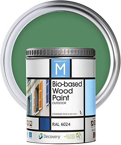 Pintura para Madera Exterior - Color Verde - RAL 6024 - Formato de 1 Litro - Protege del Agua, la Humedad y los Rayos UV - Pintura Ecológica de Alta Cobertura y Acabado Semimate - Secado Rápido