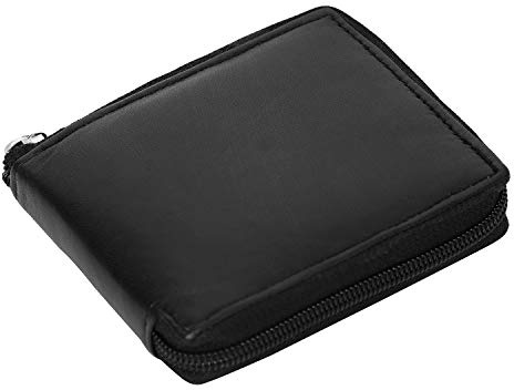 355 Herren-Geldbörse, schmal, RFID-Reißverschluss, echtes Leder, Münzfach, Kartenhalter, Geldbörse, Schwarz, Schwarz , 12cm x 10.cm, Minimalistisch