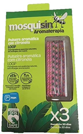 MOSQUISIN AROMATERAPIA Pulsera CITRONELA Loop 3UNIDADES. Colores Variados