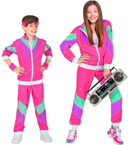 W WIDMANN MILANO Party Fashion – barndräkt träningsoverall, jacka och byxor, 80-tals outfit, joggingdräkt för karneval och fest