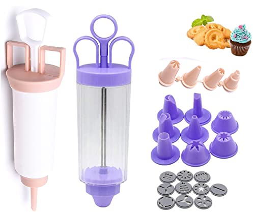 Yiyifor 2 Sets Gebäckpresse Gebäckspritze Kuchen-Zuckerglasur-Set Cremespritze Biscuits Plätzchenpresse Set für die Herstellung von Keksen und Kuchen Kuchen Dekorationswerkzeug(Insgesamt 25 Stück)