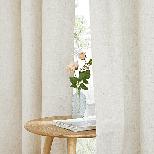 PONY DANCE Schlafzimmr Gardinen und Vorhänge Leinen Halbtransparent Ösenschal 2er Set H 200 x B 140 cm Beige Leinenvorhänge mit Ösen Semi-Sheer Linen Curtains for Living Room