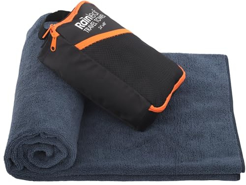 Rainleaf Serviette de Voyage en Microfibre à séchage Rapide Ultra compacte, Super absorbante, débarbouillettes pour Salle de Bain, Douche, Camping, randonnée - Bleu Marine - 86,4 x 152,4 cm