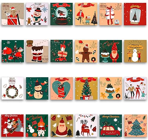 24st Julkort, 7.5 x 7.5cm Festivalfärg Söta Jul Gratulationskort med Kuvert Christmas Card with Envelopes för Barn Familj Vänner