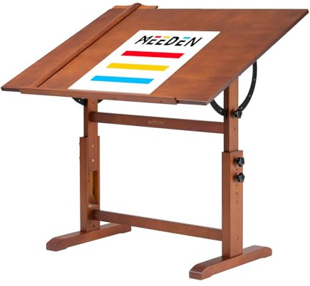 MEEDEN Extra großer Holz-Zeichentisch, 107 x 76cm Kunst-Zeichentisch, Basteltisch mit höhenverstellbar, Studio-Mal-Tisch zum Schreiben, Lesen, Walnuss