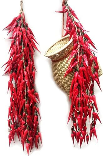 5pack Simulation Artificial Lifelike Fake Vegetable Artificial Garlic Red Chili Pepper Fake Vegetables Hanging Rope Home Kitchen Party Wall Decor Photography Props (Chili)