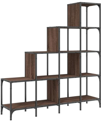 Bibliothèque chêne marron 122x30x132cm bois ingénierie et métal