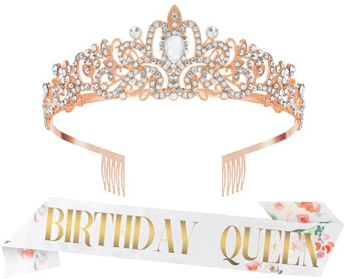 Nurplexl Krone Geburtstag,Geburtstagskrone Erwachsene,Schärpe Geburtstag,Geburtstagskrone Mädchen,Schärpe Bedrucken,Prinzessin Krone,Birthday Crown Birthday Queen Tiara Krone Frauen Party Accessoires