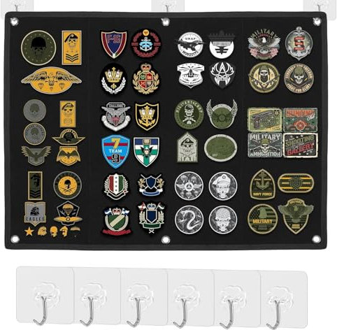 Kletttafel Patches Klett 60 x 45cm Taktische Militär Patch Holder Platte Klett, Wand Klettfläche Klettmatte Faltbar Organizer Display Tafel Mit Ösen für Abzeichen,Aufnäher,Aufkleber (Schwarz)