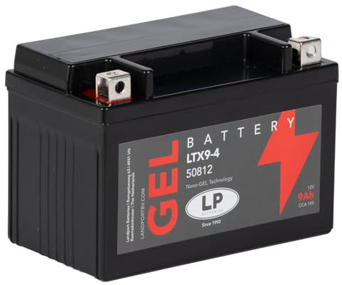 LANDPORT Batterie Gel LTX9-4 12V 9Ah kompatibel für BMW S 1000 RR, Honda CB, CBR, FES, KTM Duke, Kymco Agility, Suzuki Burgman, Yamaha MT-07