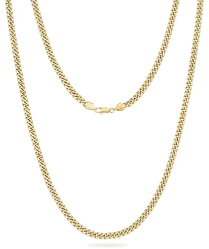 KRKC Herren Halskette, 3mm 14K Gold Vergoldet Edelstahl Panzerkette Cuban-Chain, Nickel-frei Dünne Goldkette für Männer Länge 45-66cm(66, 3mm-14K Gold Vergoldet)