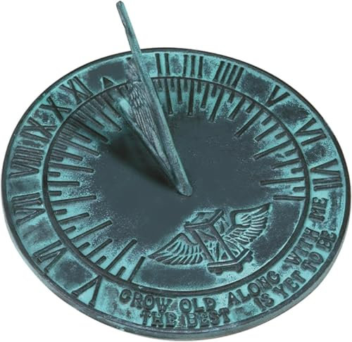 ANTIKMEDIEVAL Gjutjärn solur med Verdigris finish, 25 cm diameter