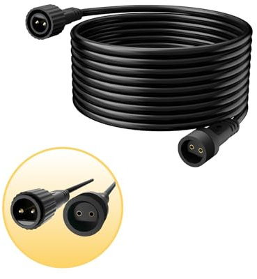 Gcstnn Catena luminosa di prolunga da 10 m, 2 poli, cavo di prolunga, IP65, impermeabile, per albero di Natale, catena di luci, ghiaccioli, luci da giardino, colore nero