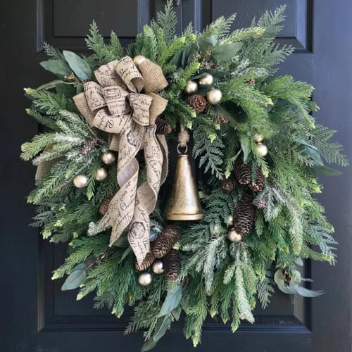 CVNIMV Corona navideña Artificial Coronas navideñas Grandes para Puerta de Entrada Corona navideña rústica para Interior y Exterior con piña Corona navideña Gigante Arrecife Nav