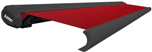 INTELROLL INT500 Full Cassette Retractable Awning Canopy 3m x 2.5m (9.10ft x 8.2ft) For Garden Patio or Shop Front ELECTRIC Motorised Control Grey Frame with Acrylic Fabric 320gsm in Stylish Red