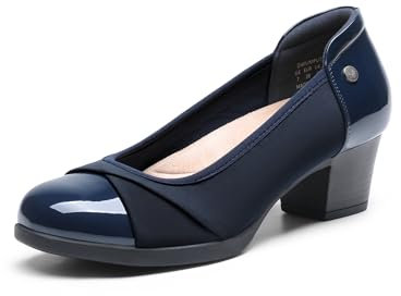 DREAM PAIRS Damen Chunky Geschlossene Zehe Niedrige Blockabsätze Arbeit Pumps Bequeme Runde Zehe Kleid Hochzeitsschuhe,Size 41,Marine,DWUMPU2507