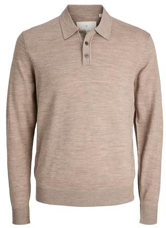 JACK & JONES Jprccmerino Knit Polo SN, Greige, S