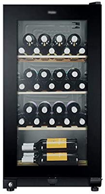 Refrigerador para Vino, Enfriador de Vino de una Sola Zona para 35 Botellas, Enfriador de Botellas de Vino con Compresor, Enfriador de Vino con Puerta de Vidrio Templado Antiescarcha y Rayos Anti-UV c