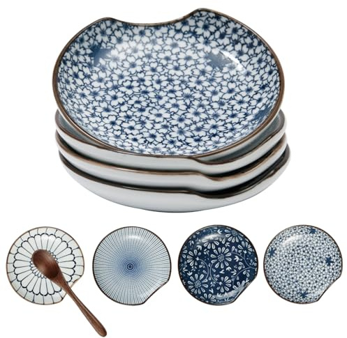 Spoon Rest for Kitchen, Ceramic Spoon Rest for Stove Top, Spoon Holder Set of 4 Kitchen Counter Coffee 4.8 Inches Heat Resistant Utensil Rest for Countertop, Tea Bag Holder Dish, Dishwasher Safe