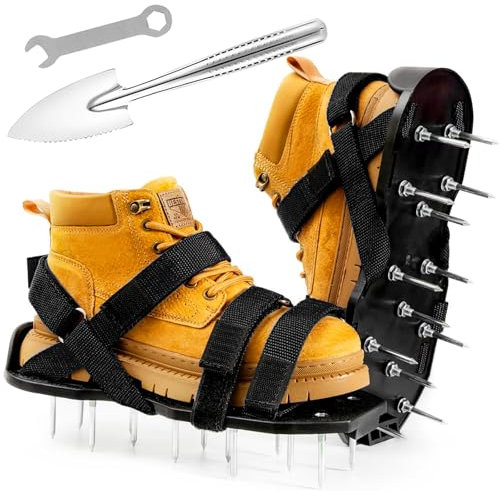 Seruno X Zapatos Aerador de Cesped Sin Instalación – Escarificador Cesped Manual con Picos de Acero Inoxidable, Zapatos Jardín Aireadores Ajustables, Suela Escarificadora Universal sin Instalación