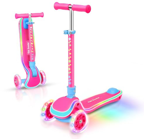 AODI Kids Scooter with Seat, 2 in 1 Kick Toddler Scooter with LED Light-Up Wheels and Light up Deck, 4 Adjustable Heights, Lean to Steer, 3 Wheels Scooter Suitable for Boys & Girls Ages 2-8 Years