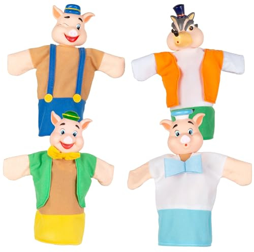 ColorBaby Cucu Show Set Marionetas Los Tres cerditos, 4 títeres Personajes de 25 cm, Materiales Suaves y Seguros, Juguetes Infantil, para Jugar en Grupo o Pasar Tiempo en Familia (39167)