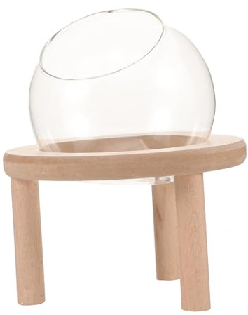 DIYEAH Bac à Sable en Verre Transparent pour Hamster, Bain de Sable 10 Cm Fond en Bois, Accessoire Quotidien pour Petits Animaux de Compagnie, Usage en Cage pour Hamsters et Gerbilles