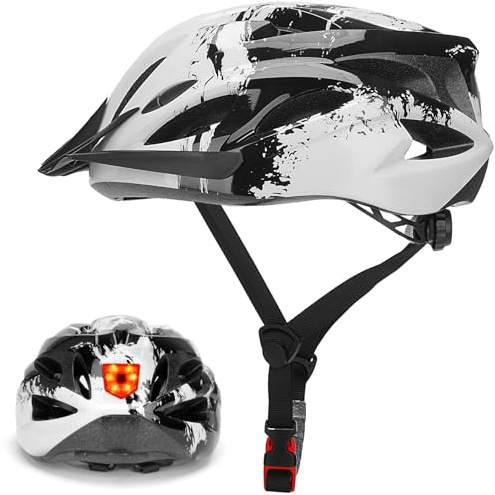 Cycle Helmet with Light, Lightweight Adults Bike Helmet Size 57-62cm | Adjustable Mountain & Road Bicycle Helmet, 18 Vents with Adjustable Strap & Detachable Visor for Men Women,Ultra-light 230g