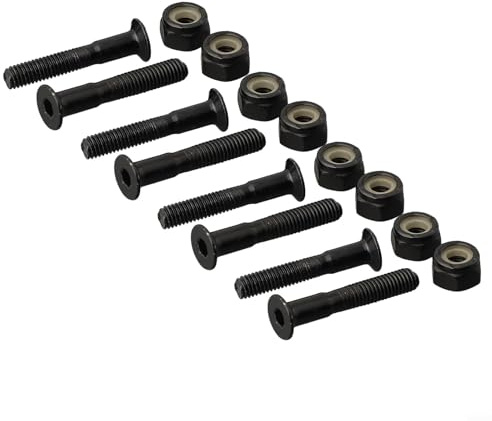 16Pcs Set of Replacement Nuts and Screws for Four Wheeled Skateboards and Longboards, High Hardness Material (Black M5×25mm)