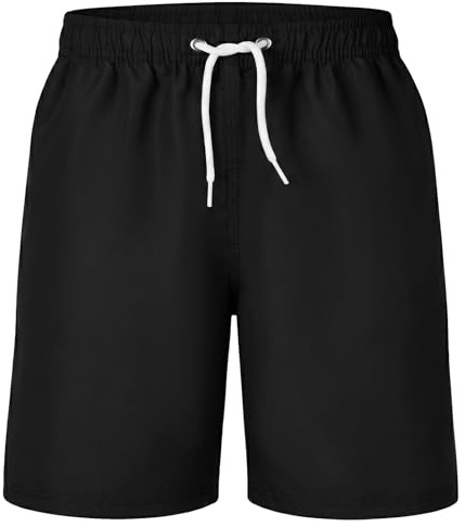 HAGOT Badbyxor för pojkar, barn boardshorts strand, snabbtorkande badshorts för pojkar, sport löpning badshorts, Svart, 11-12 År
